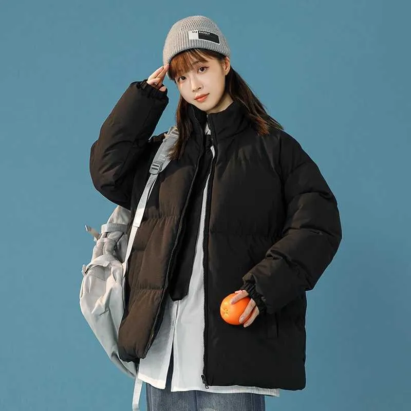 InterNos Women's Winter Stand Collar Zip Puffer Jacket – Baggy