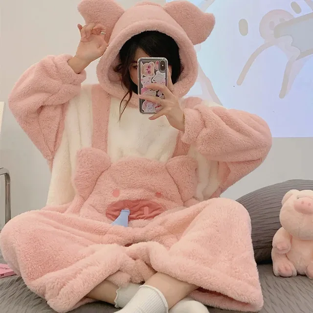 Kigurumis Winter Couple Pajamas Jumpsuits Women Men Coral