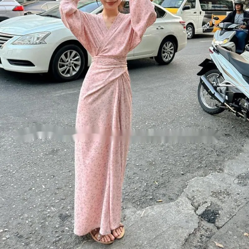 Floral One-Piece Dress for Women - Slim Waist Design, Cinching sling bag strap, Perfect for Autumn
