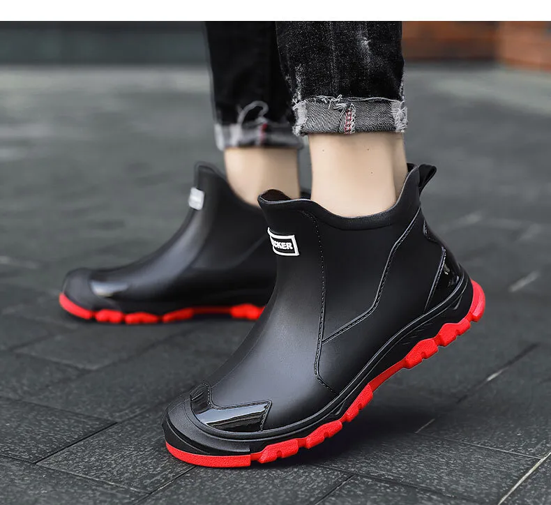 Mens Rain Boots Outdoor Casual Men Ankle Hiking Fishing Water Shoes Waterproof Work Boot Personality Non-slip Male_desvips.com