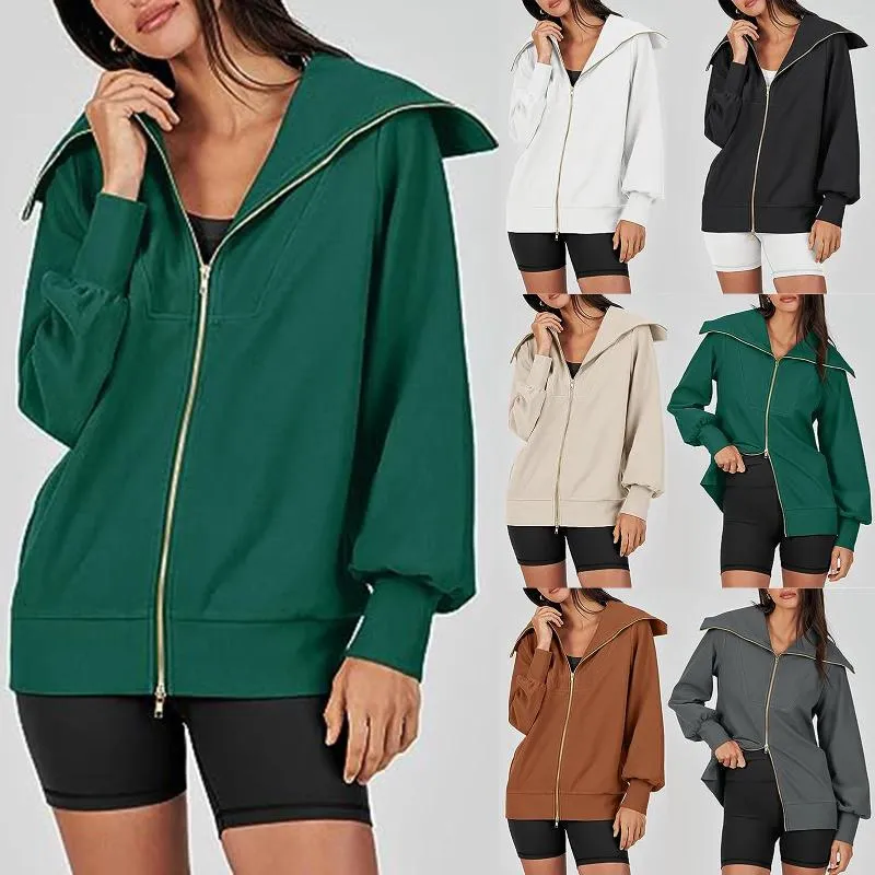 Women s Hoodies Women Long Sleeve Sweater V Neck Casual Outfits Top Turn Down Collar Zip Up Sweatshirt Oversized Loose Fit Sports Outfit