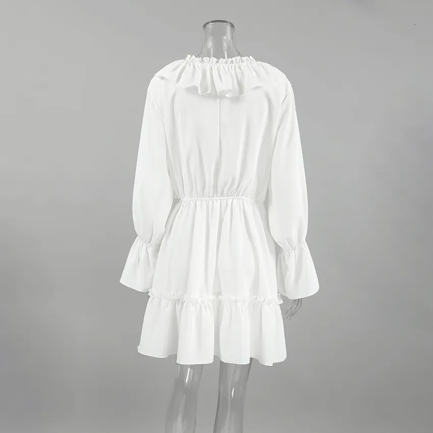 Fashionable V Neck White Dress For Women Autumn Winter Pleated Flared  Sleeves Ruffled Fluffy Skirt Design From Moshoes016, $35.17 In Bulk |  DHgate.Com