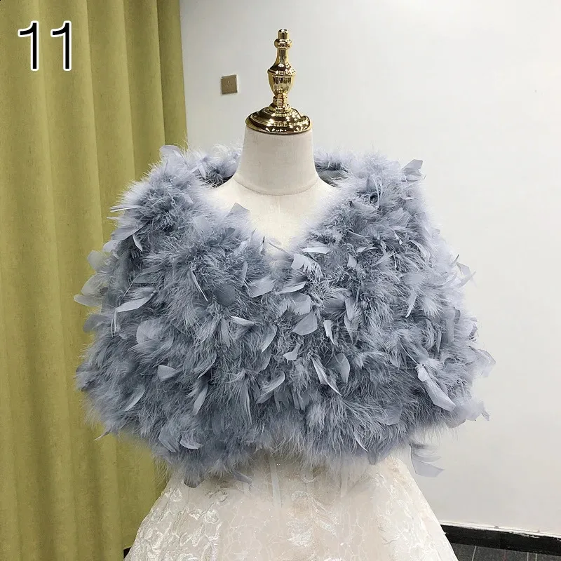 Oriental Feather Fur Feather shawl wedding in Solid White for Weddings and Evening Dresses - Bridal Boleros Jacket (241007)