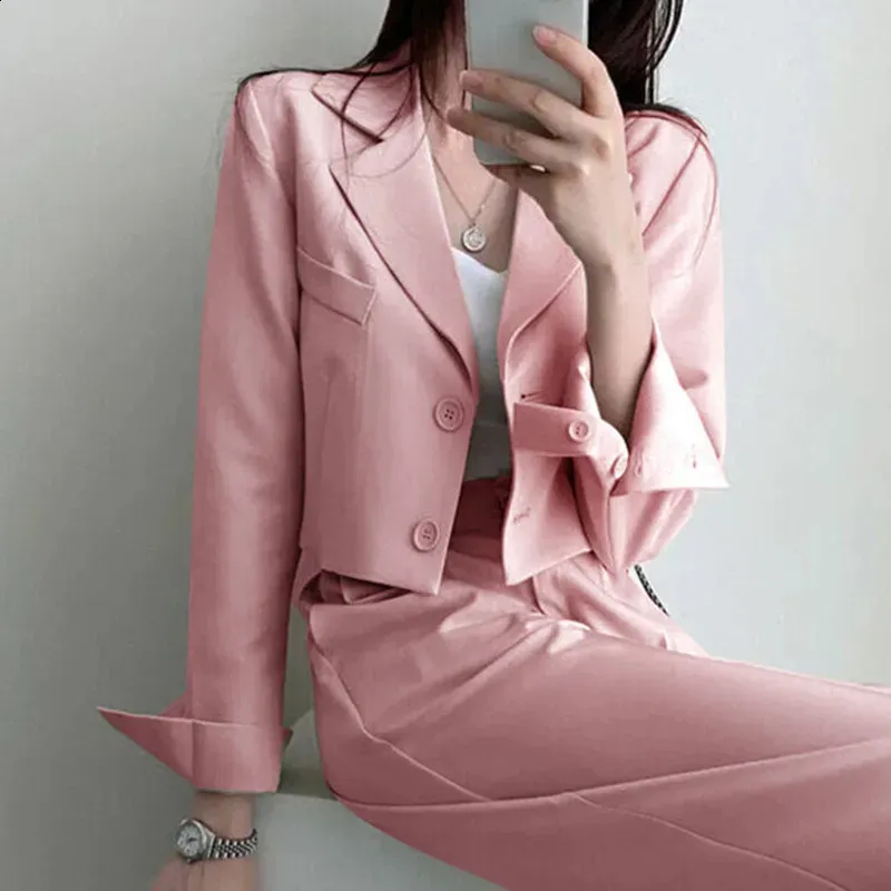 Pink Suit Womens: Two Piece Blazer And Trousers Set Womens Office