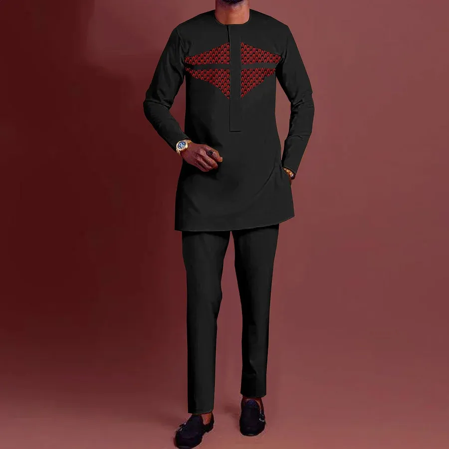 ZEROYAA Men's Tradtonal Sut Long Sleeve Button Up Afrcan Dashk - View #3