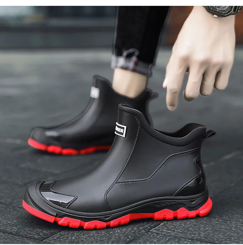 Mens Rain Boots Outdoor Casual Men Ankle Hiking Fishing Water Shoes Waterproof Work Boot Personality Non-slip Male_desvips.com