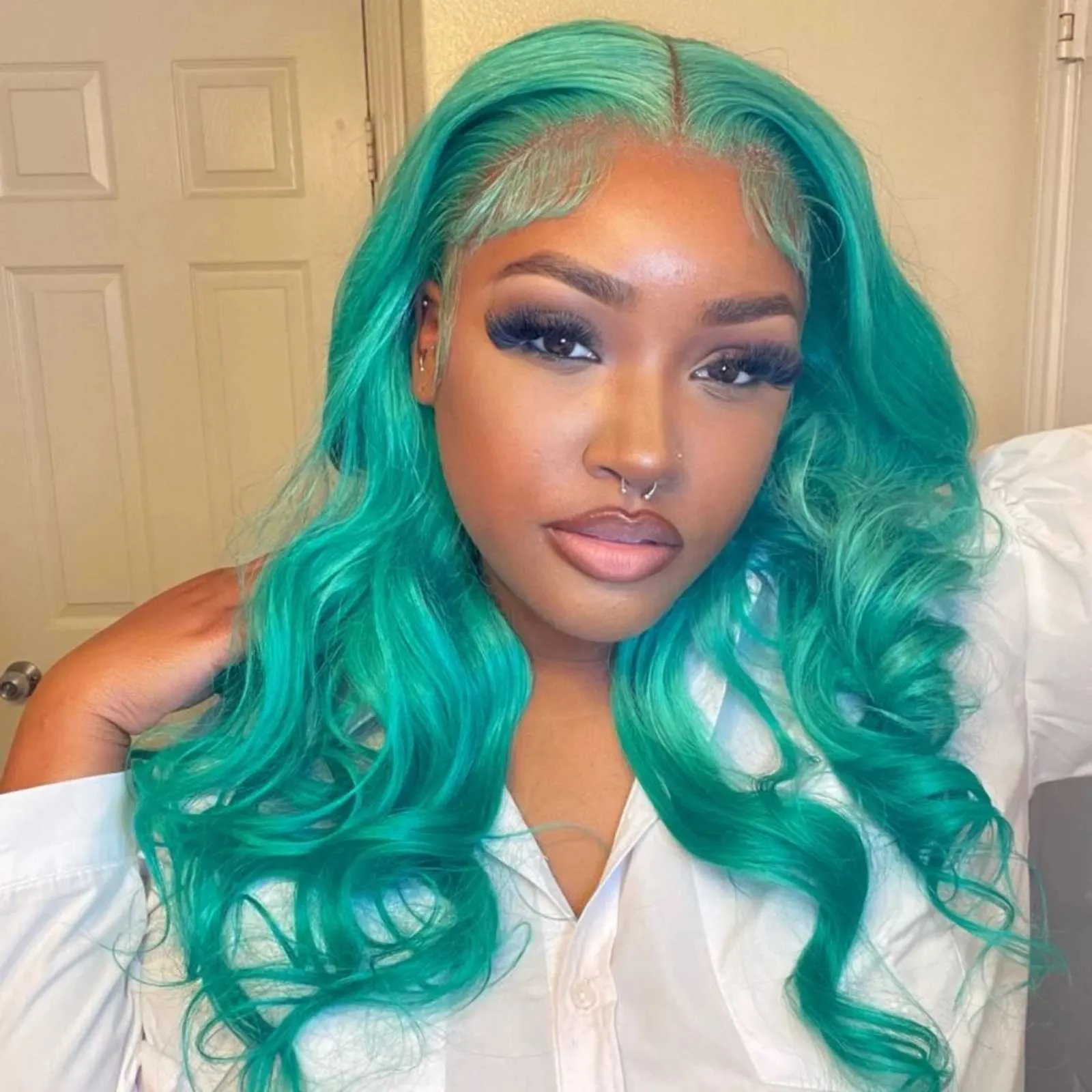 XJ241008 Teal Green Synthetic Lace Front Wigs For Women Long 