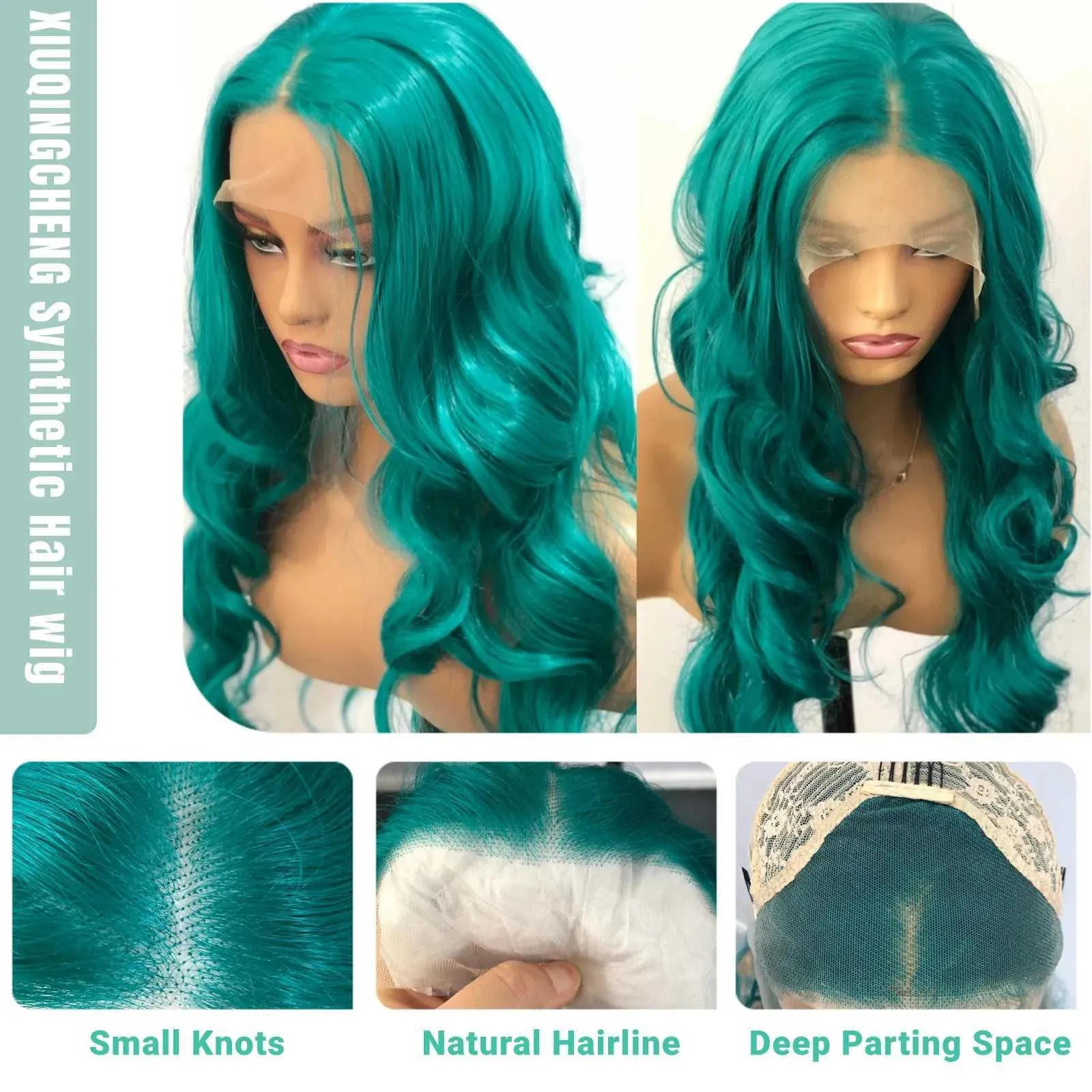 XJ241008 Teal Green Synthetic Lace Front Wigs For Women Long 