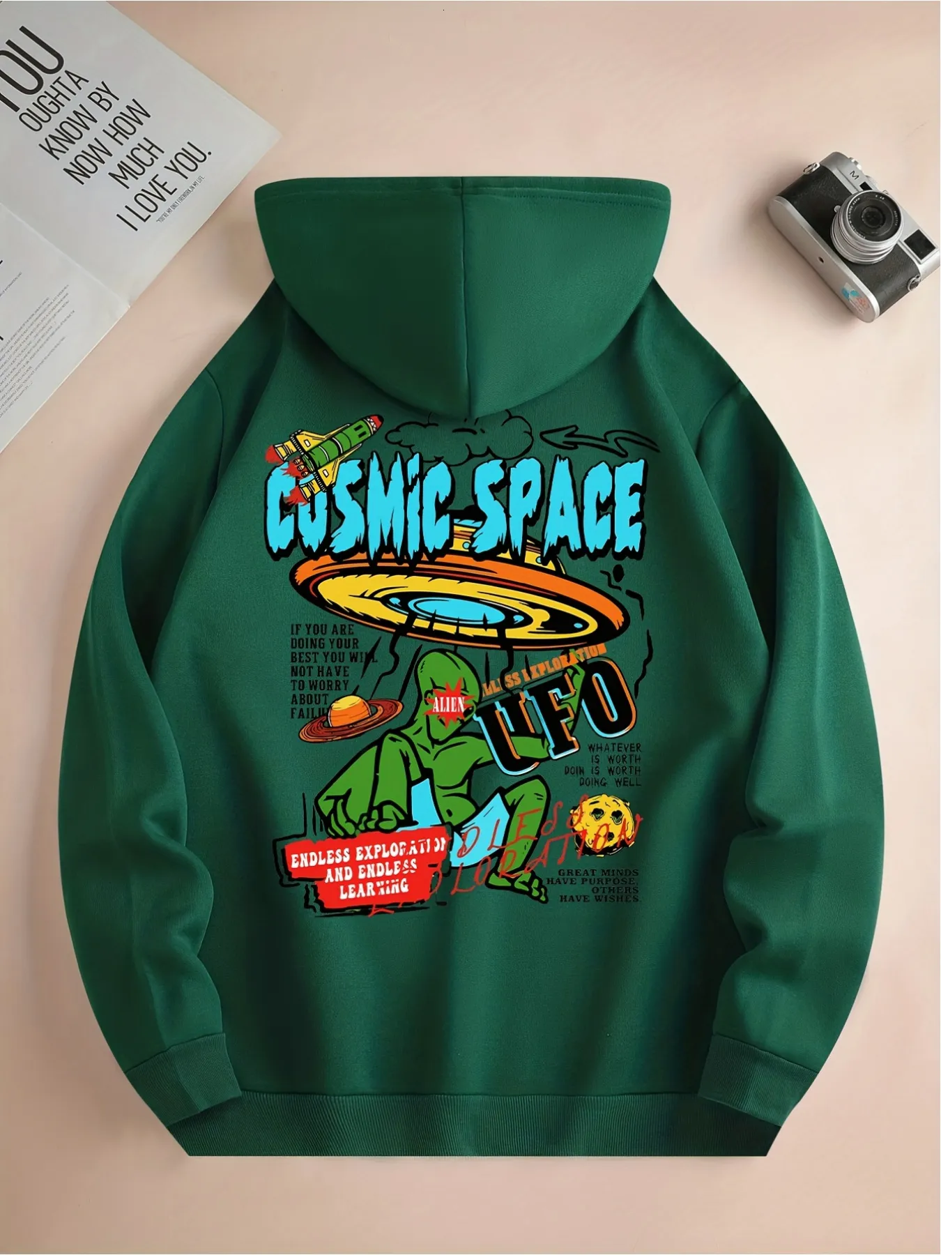 ★HOODHOOD★ Alien Universe Artwork Overfit Sweatshirt Deep Men's UFO& Alien Print comfort hoodie - Cool