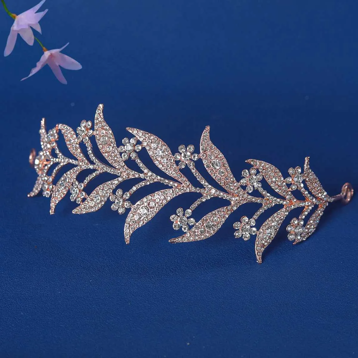Fashion Rose Gold Silver Flower Crystal Water Diamond Tiaras 