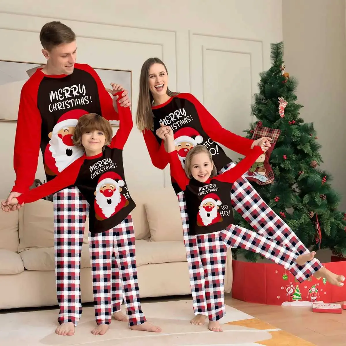 Festive Matching Family Christmas Pajamas Sets Soft Plain Pajamas For ...