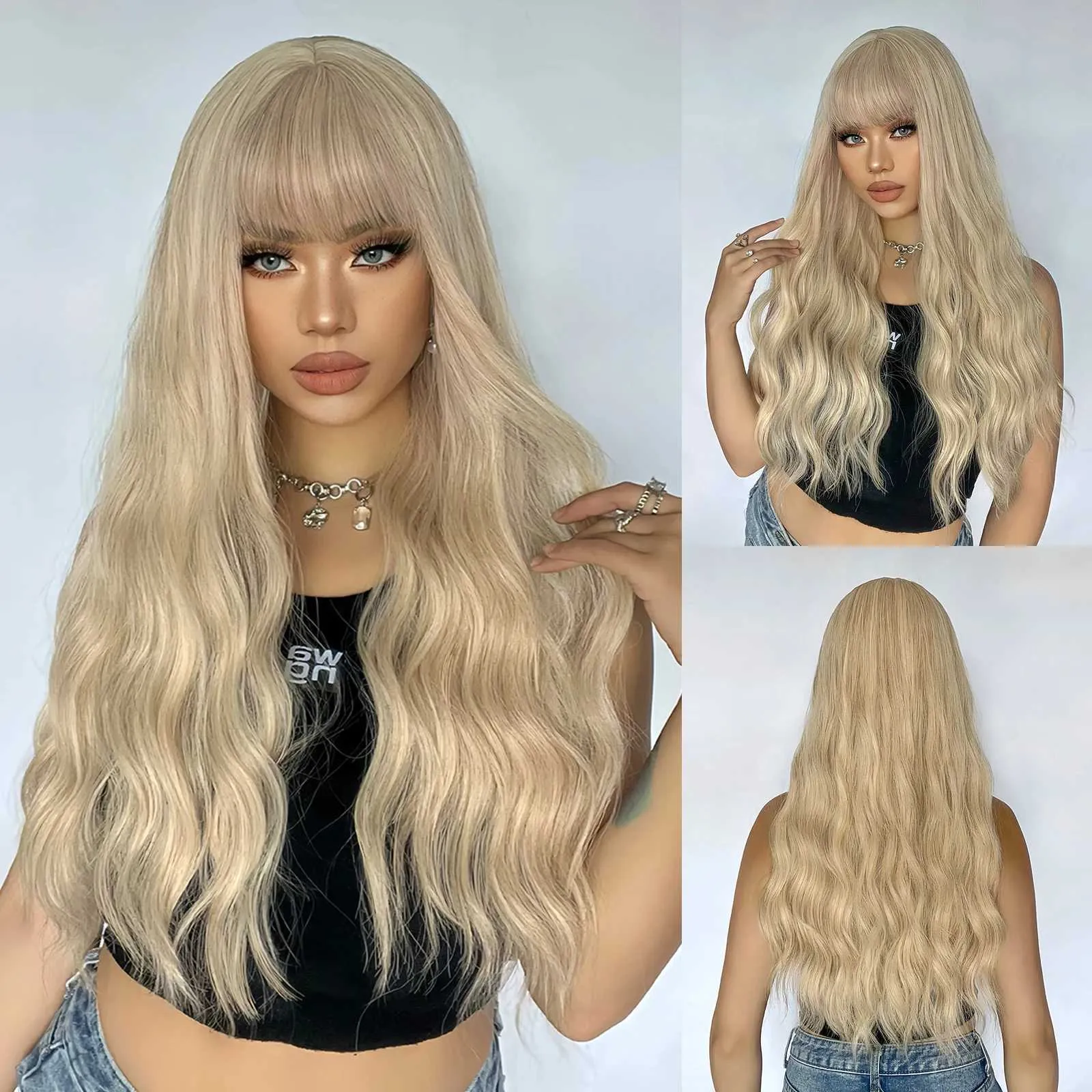 NEW Long Curly Body Wavy Heat Resistant Blonde
Wig 613 Blonde 13x4 HD Lace Frontal Wig 150% Transparent 13x4  main image 2