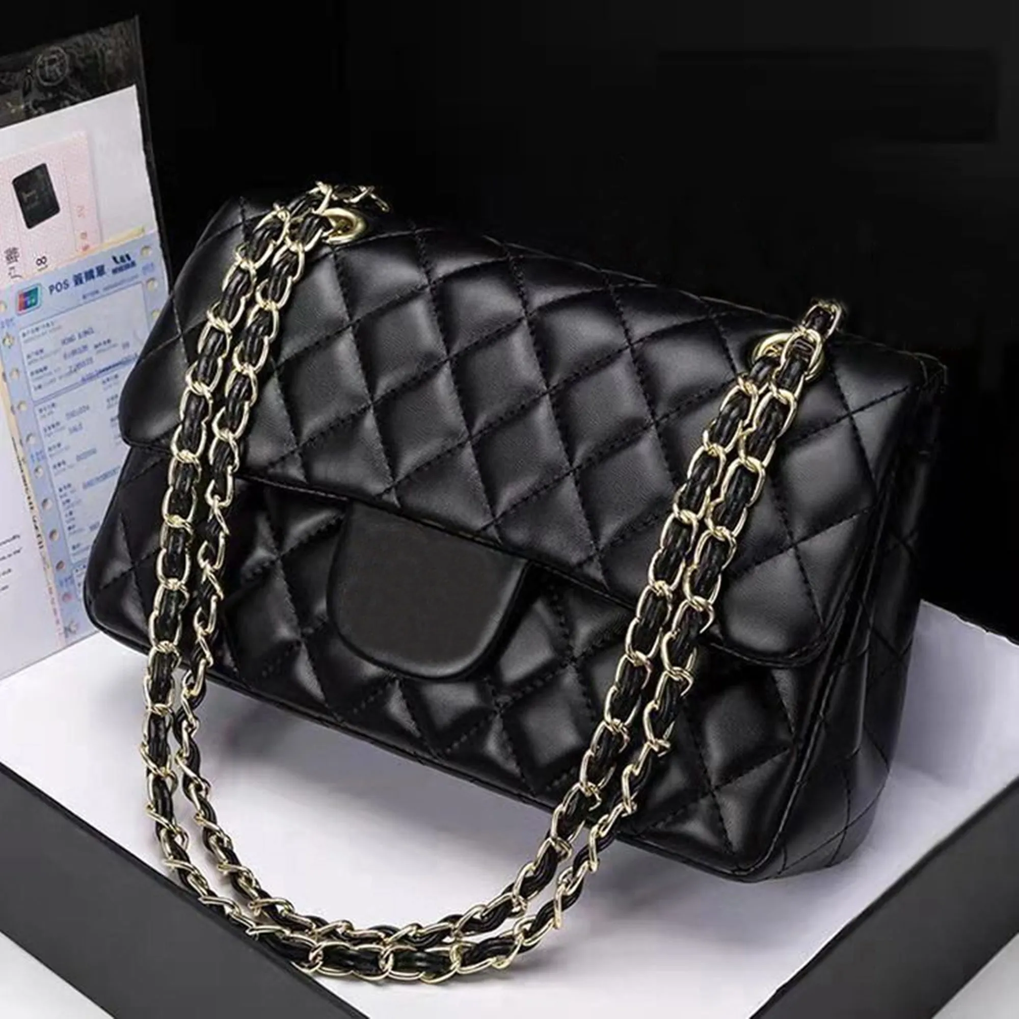 Designer Quilted Chain Bag With Classic Flap And Caramel Finish Medium 25cm Lambskin Caviar Luxury Handbag For Women Real Leather Shoulder Chain Black From Qiang2018 19.29 DHgate.Com