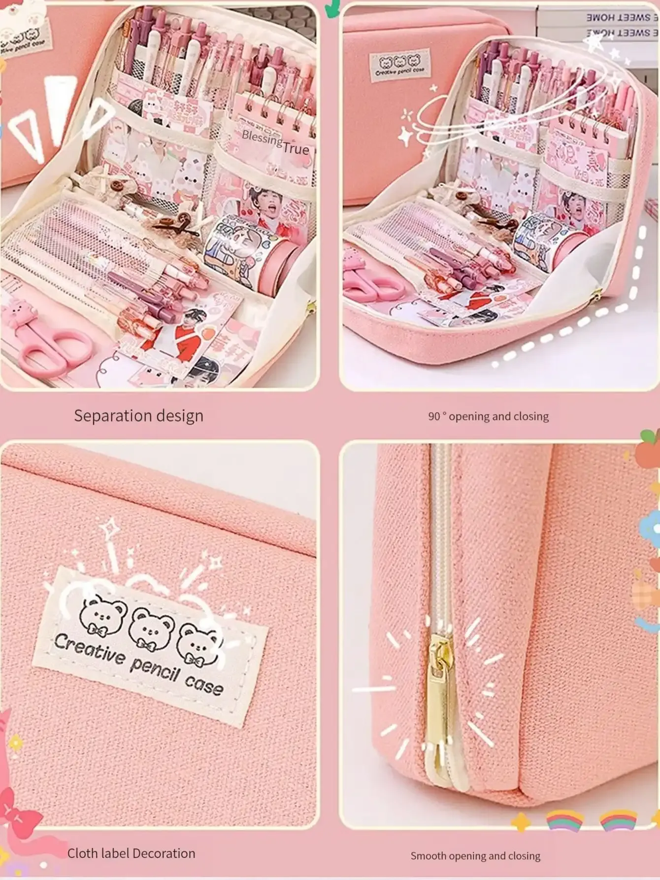 Kawaii pencil box with Large Capacity for Girls - Cute Korean Stationery  Organizer for School Supplies and Pen Pouches