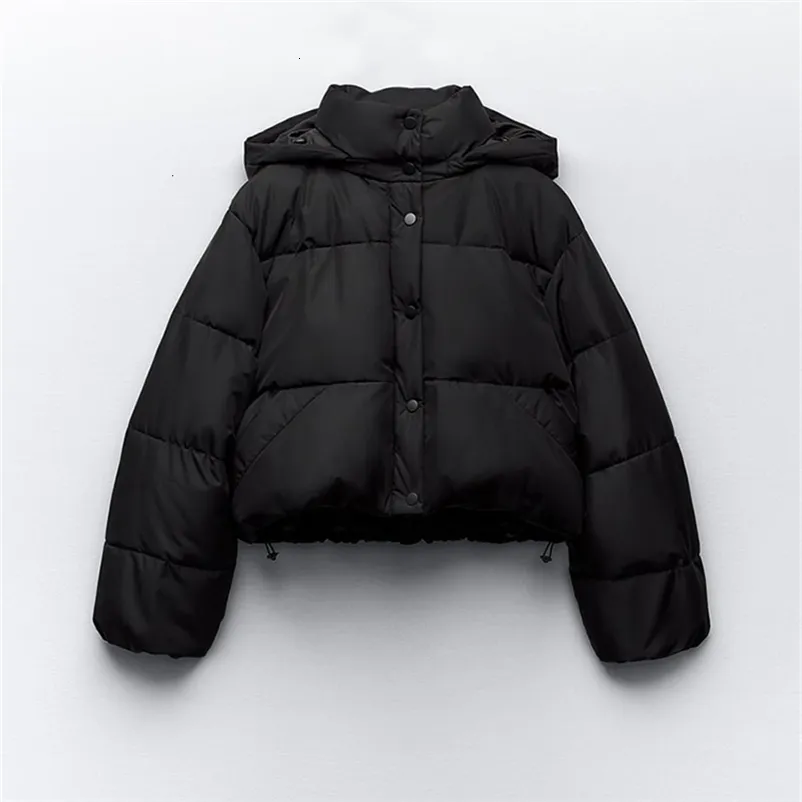 Hooded Cropped Puffer Jacket Winter Windbreaker Jacket Womens