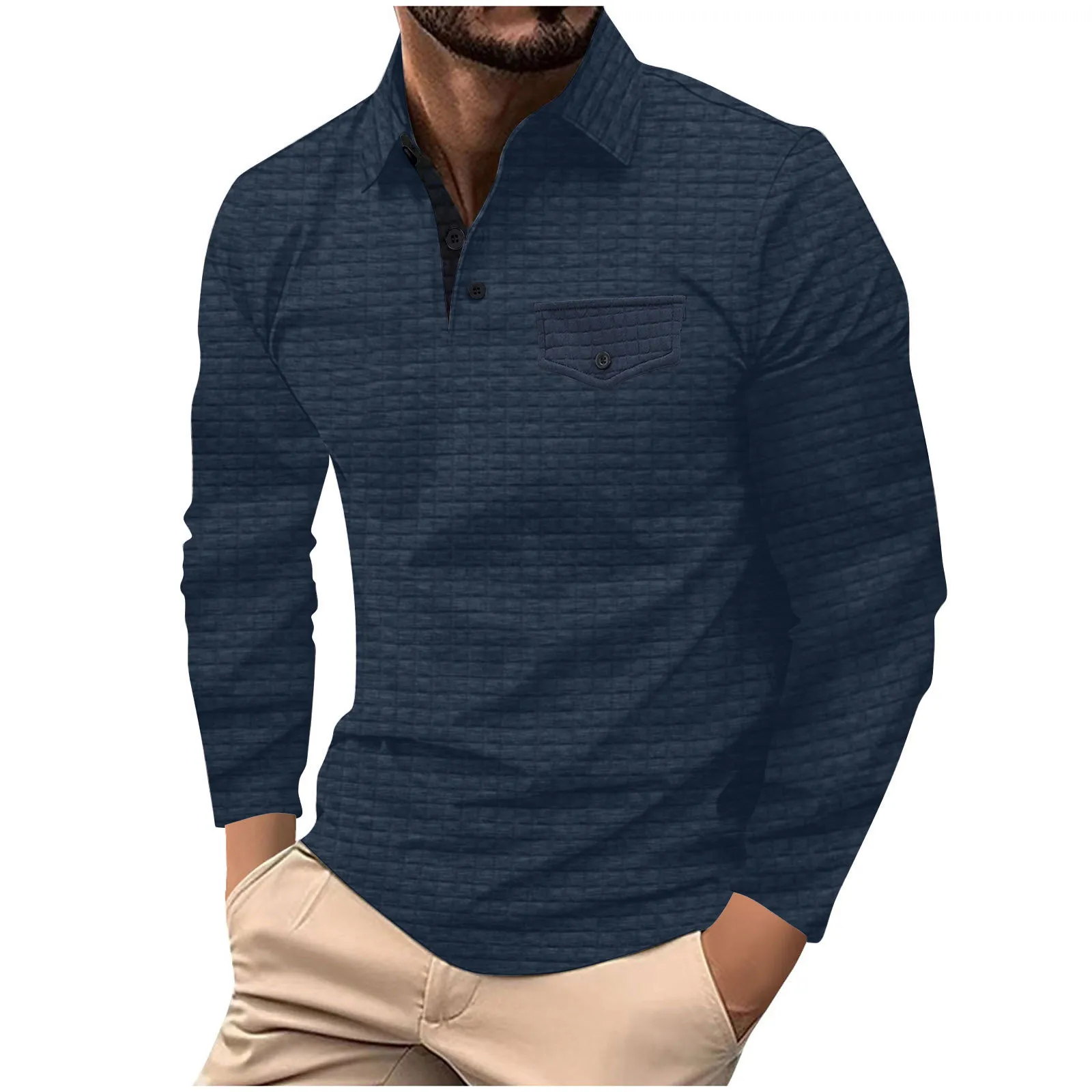 Men Long Sleeve Polo Shirt Polyester Cotton Stretch Autumn Wear