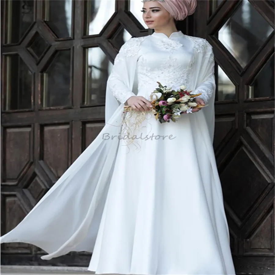 fitted lace wedding dress Luxury Wine Red Long Sleeves Muslim Evening Dress with Cape SS202