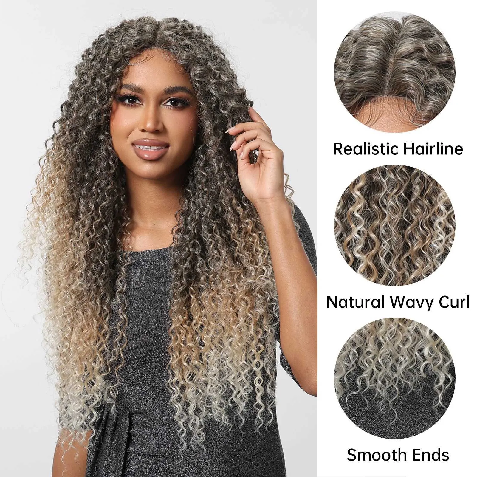 Kinky Curly Lace Front Wigs: Gray Blonde Platinum Deep Curl 