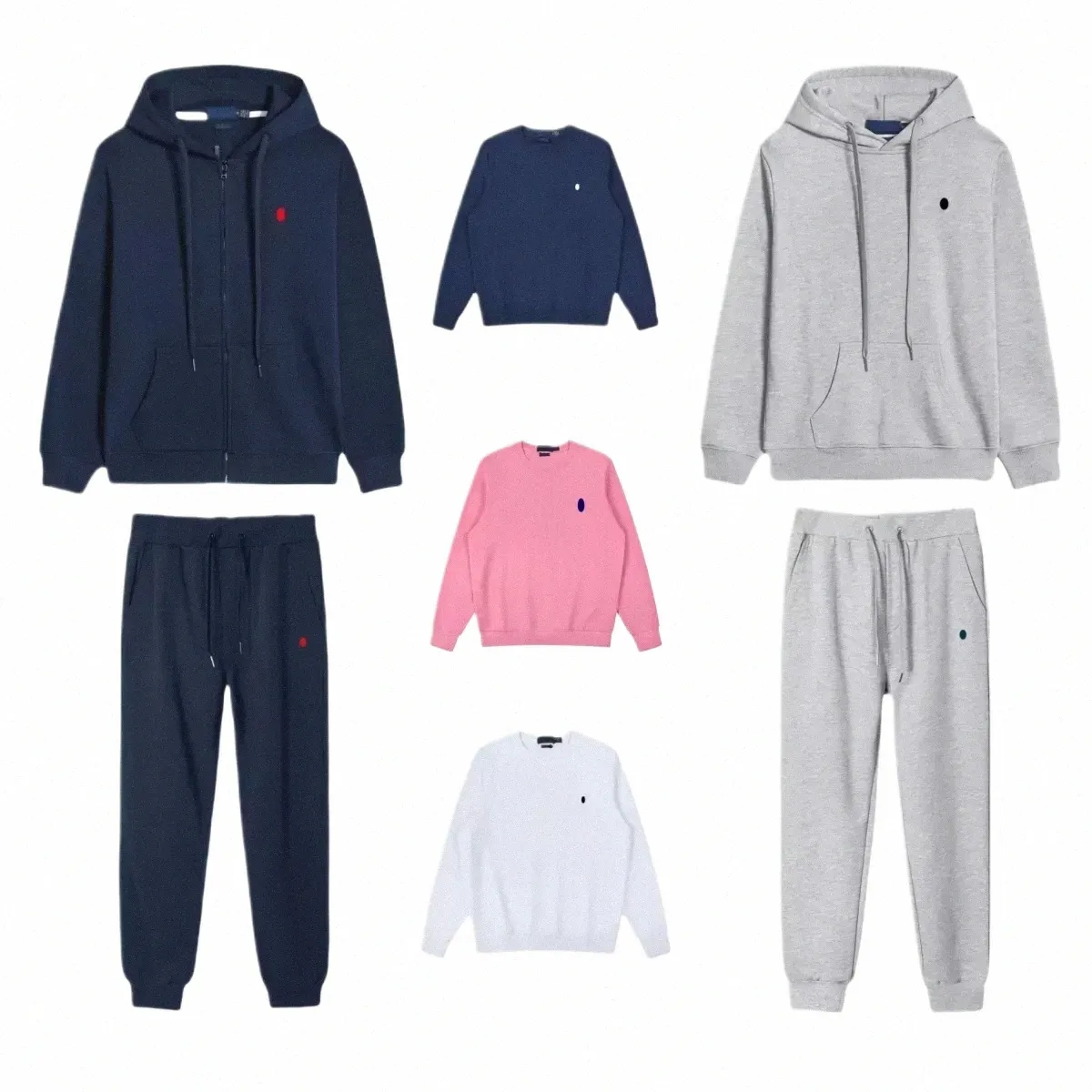 DHgate Designer Cotton Polo Tracksuit Set for Men Grey Hoodie and Joggers Apparel