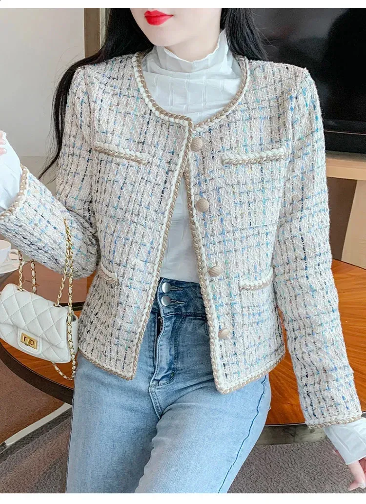 Elegant Petite Cropped Coarse Tweed Top Spring Style Womens Jacket Crew ...