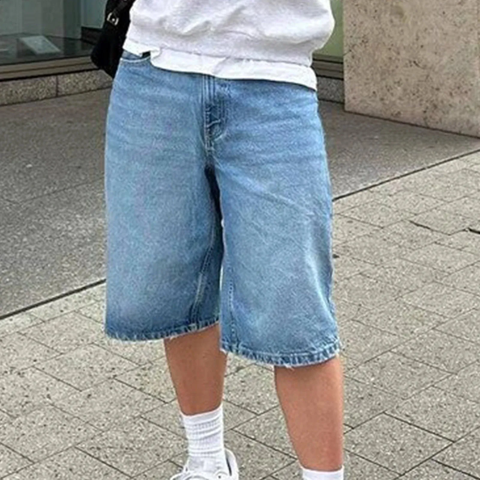 LuminBlaze Mens Baggy Jean Shorts Loose Fit Vintage Wide Leg Jorts