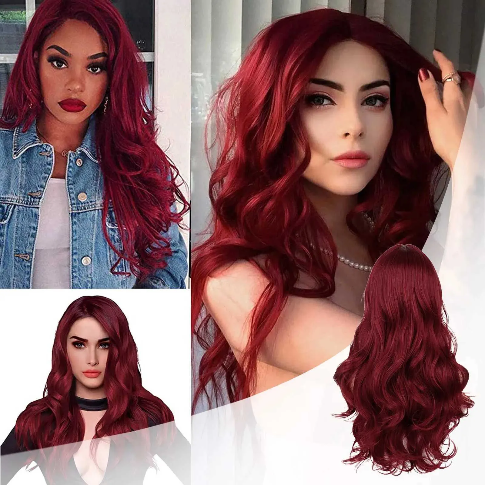 7. KACI | SHORT RED WINE OMBRÉ  WAVY DEEP T PART LACE FRONT WIG Burgundy Copper Ombre Water Curl Wig: Deep Side Part - Etsy main image 3