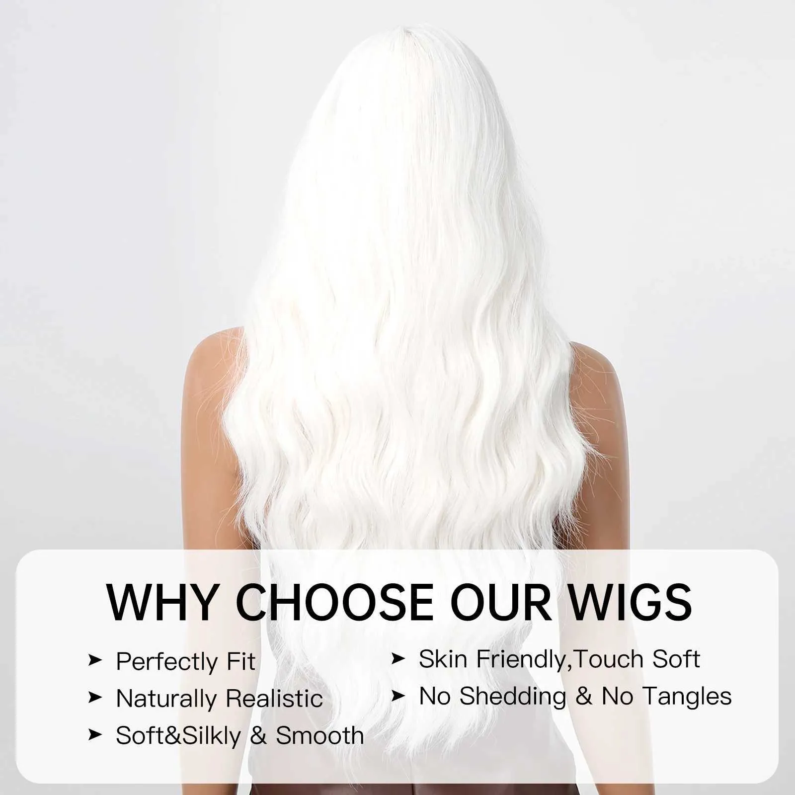 Perruque Longue Ondulée Blanche Pour Femme - Cheveux Bouclés Naturels, Neuve Avec étiquettes