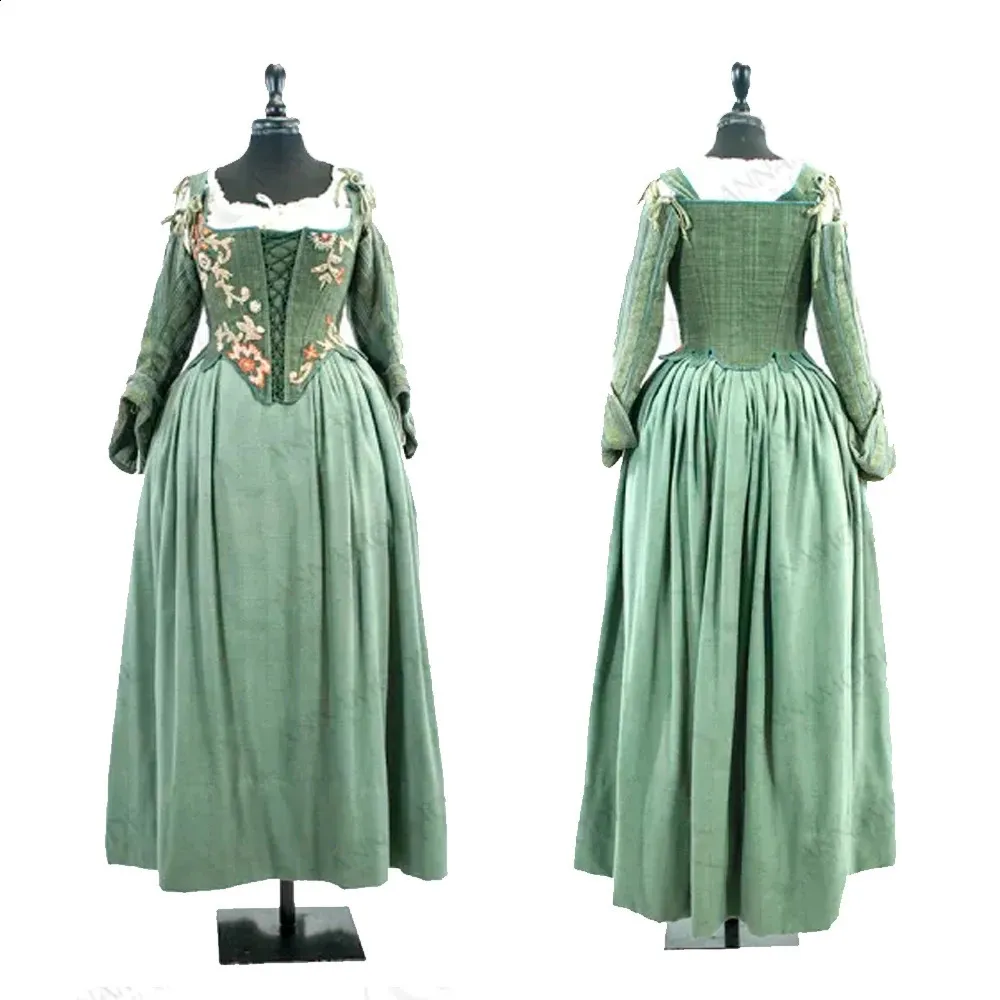 Medieval Bust Tea Party Green Dress 1760 Women Renaissance Costume