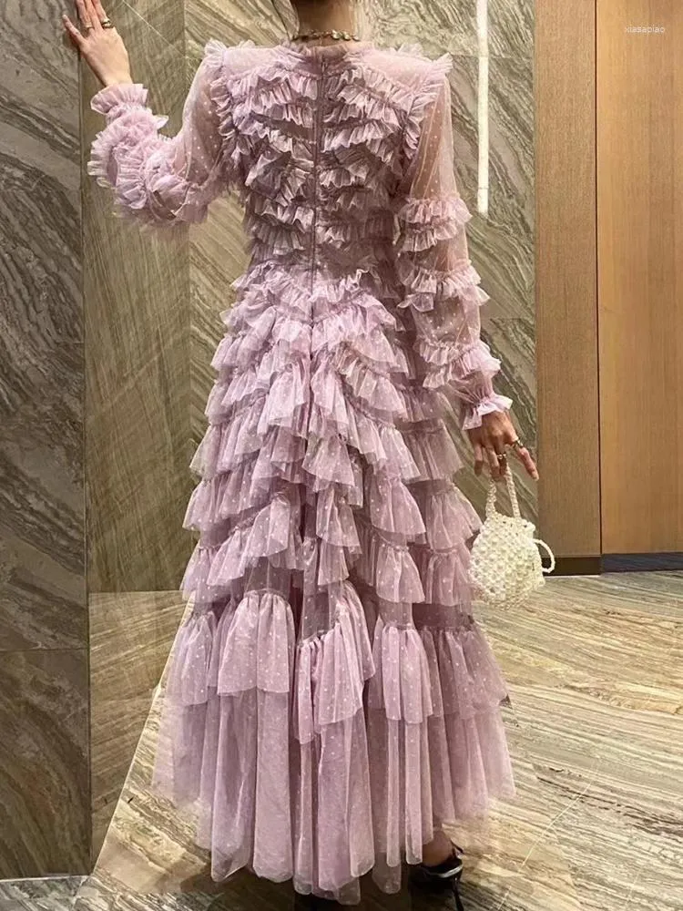 Vintage Polka Dots Tiered Layers Pink Maxi Dress Vintage Polka Dots Tiered Layers Pink Maxi Dress