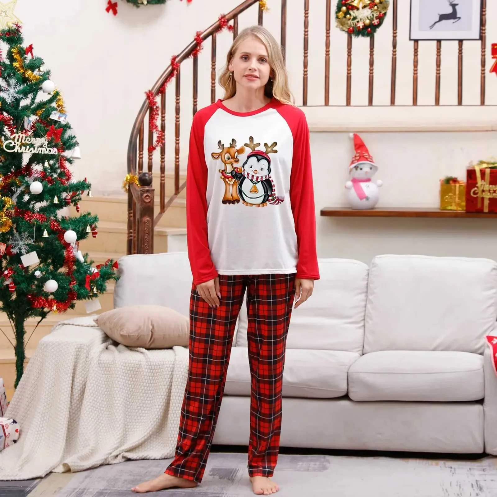 Family Matching Christmas Pajamas - Santa Pattern Sleepwear For Men, Women, Kids (Penguin Dad, Small)