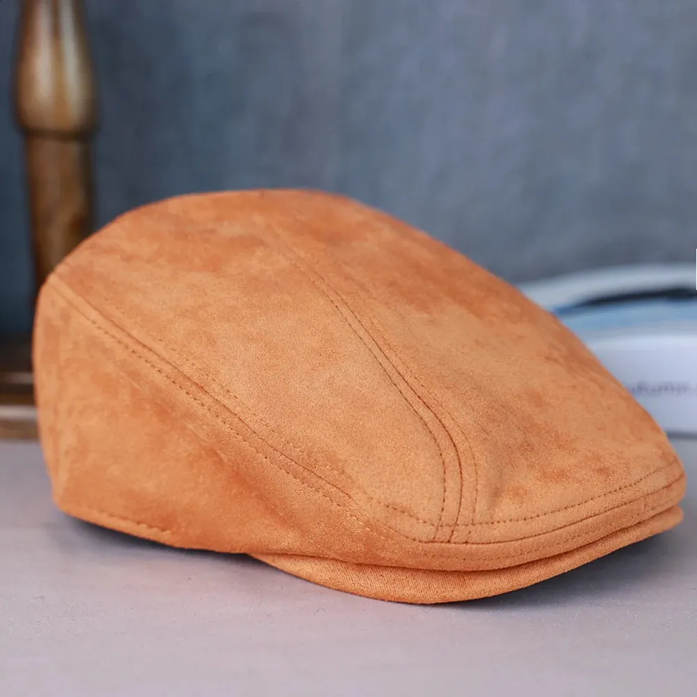 Berretto Vintage In Pelle Scamosciata – Modello Americano Retrò, Cappello Pittore Per Uomo E Donna, Invernale, Taglia 56-58 Cm