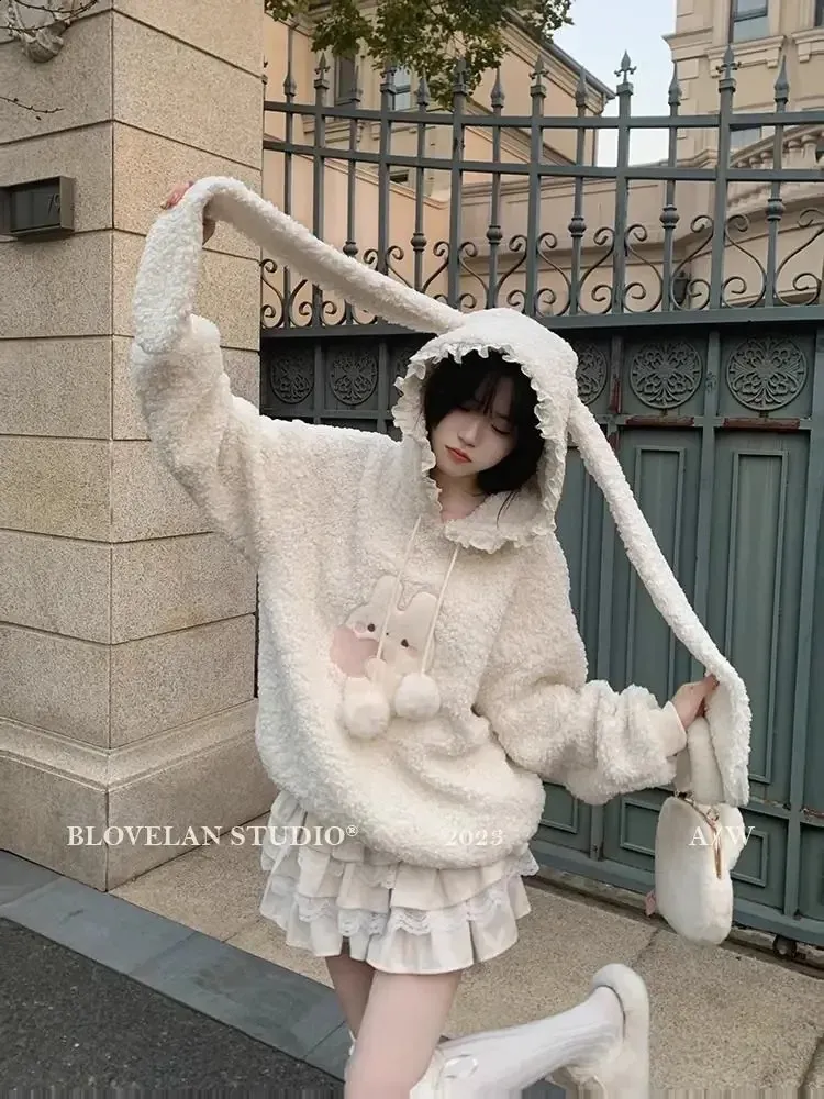 Save Big on Bulk Bunny Kawaii Hoodie Kawaii Hoodies: Japanese Style Lamb  Wool Pullover, Winter Fleece Sweatshirt For Women, Cute Fluffy Hoodies 