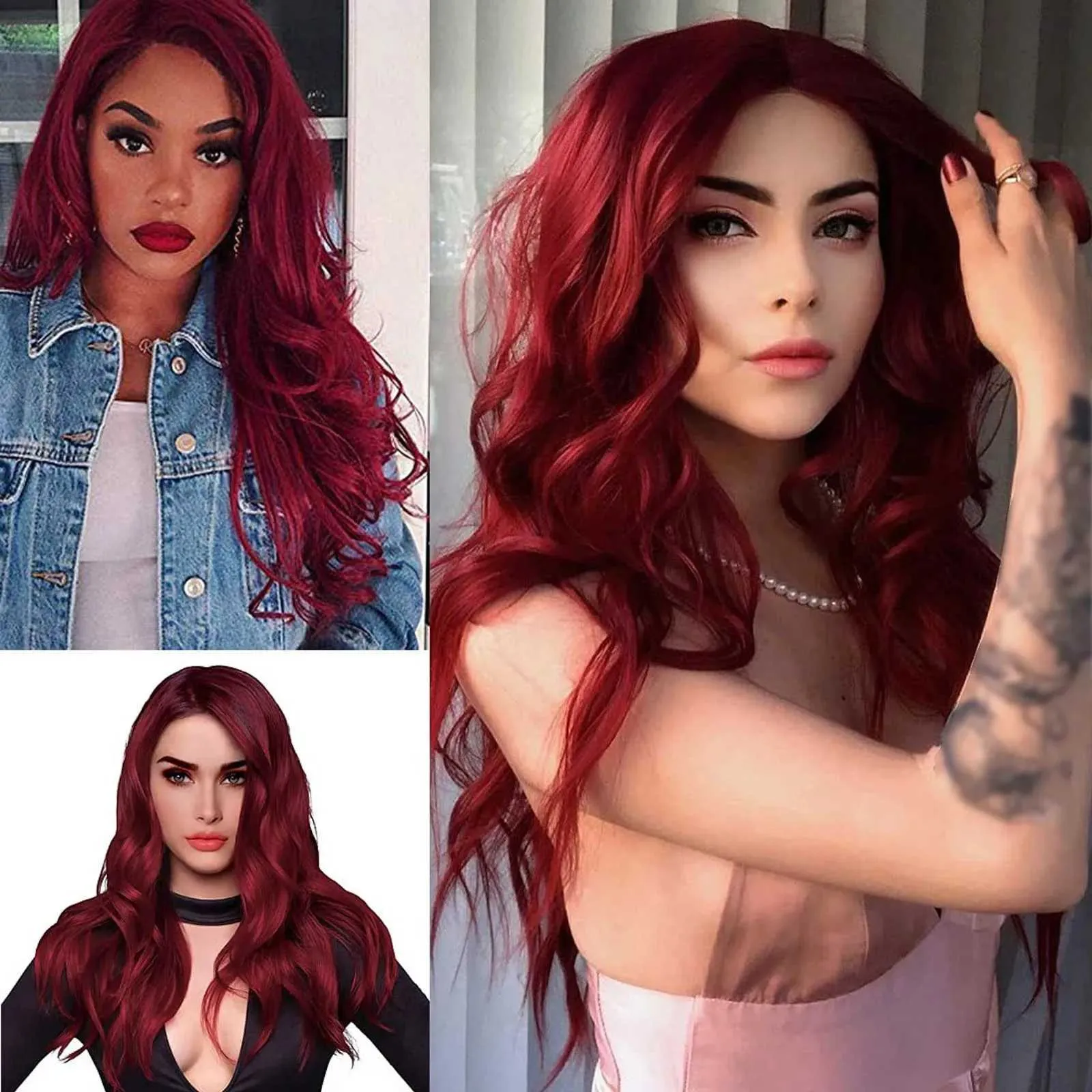 Long Red Curly Synthetic Lace Front Wig 24 Inch... From 