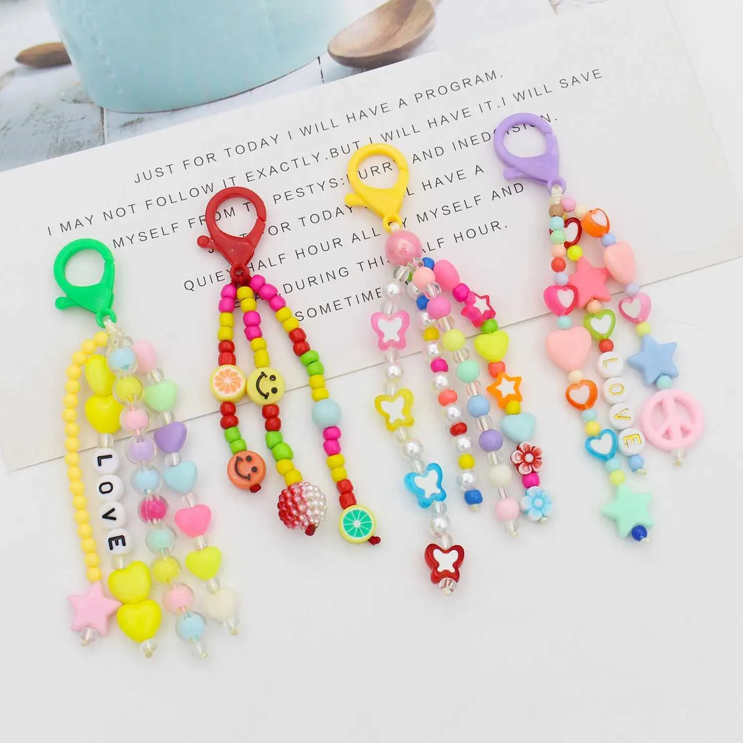 Keychains Mix Creative Cartoon Beaded Keychains Mix & Match Small Tassel Bag Charms ...