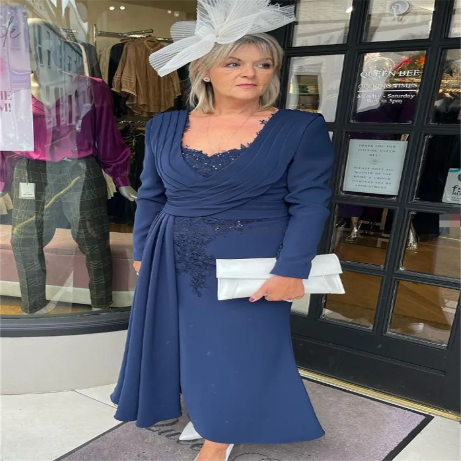 blue and white mother of the bride dresses Wedtrend Women White Navy Mother Of Bride Dress A Line Boat Neck Half  Sleeves Ruched Long Mother Dress For Wedding – WEDTREND main image 1