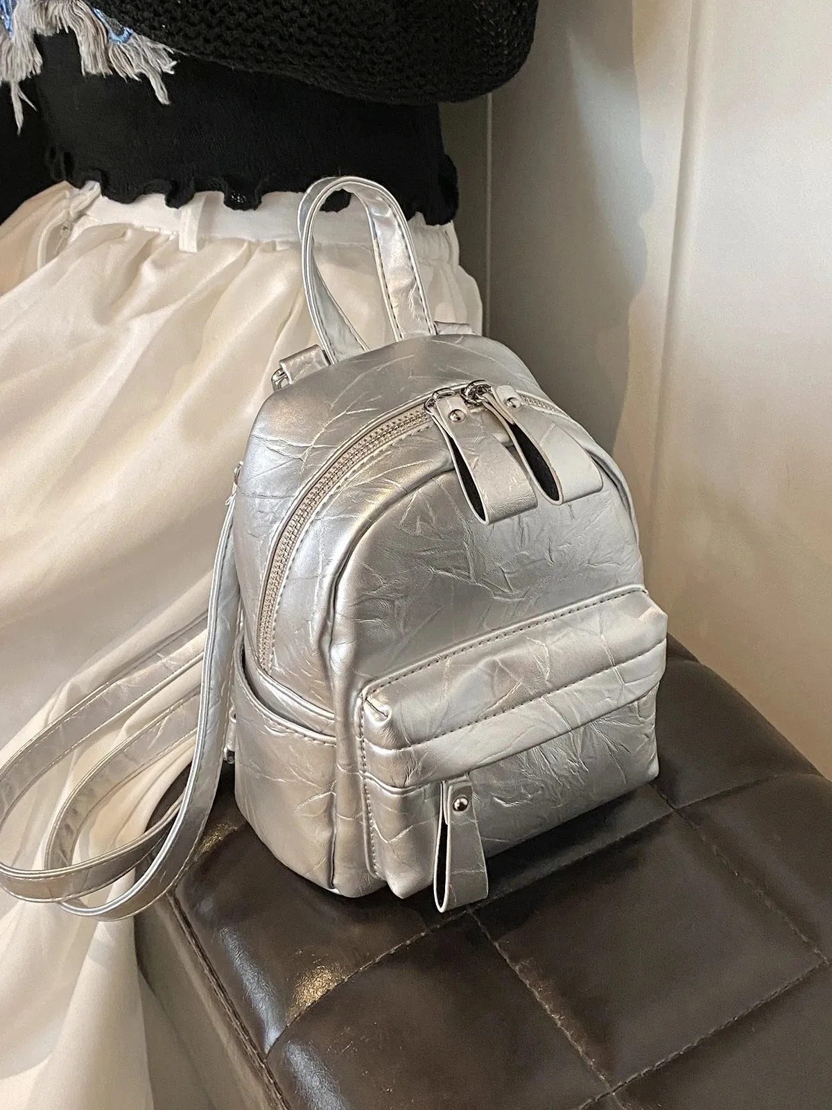 ミュージシャン theGazettE mini leather backpack/silver Womens Mini Backpacks, Stylish Mini Fashion Backpack PU Leather