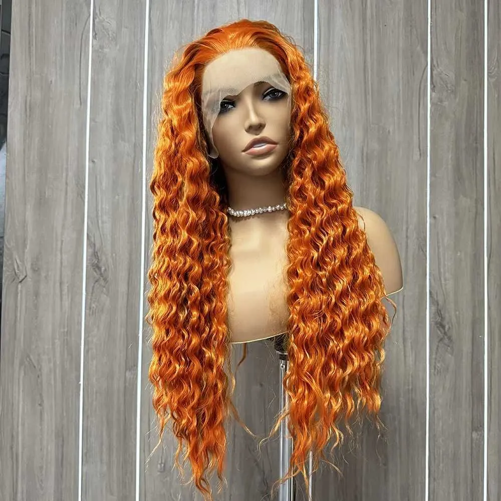 Ginger Orange Curly Lace Front Wig: Deep Wave, Heat  display picture 3