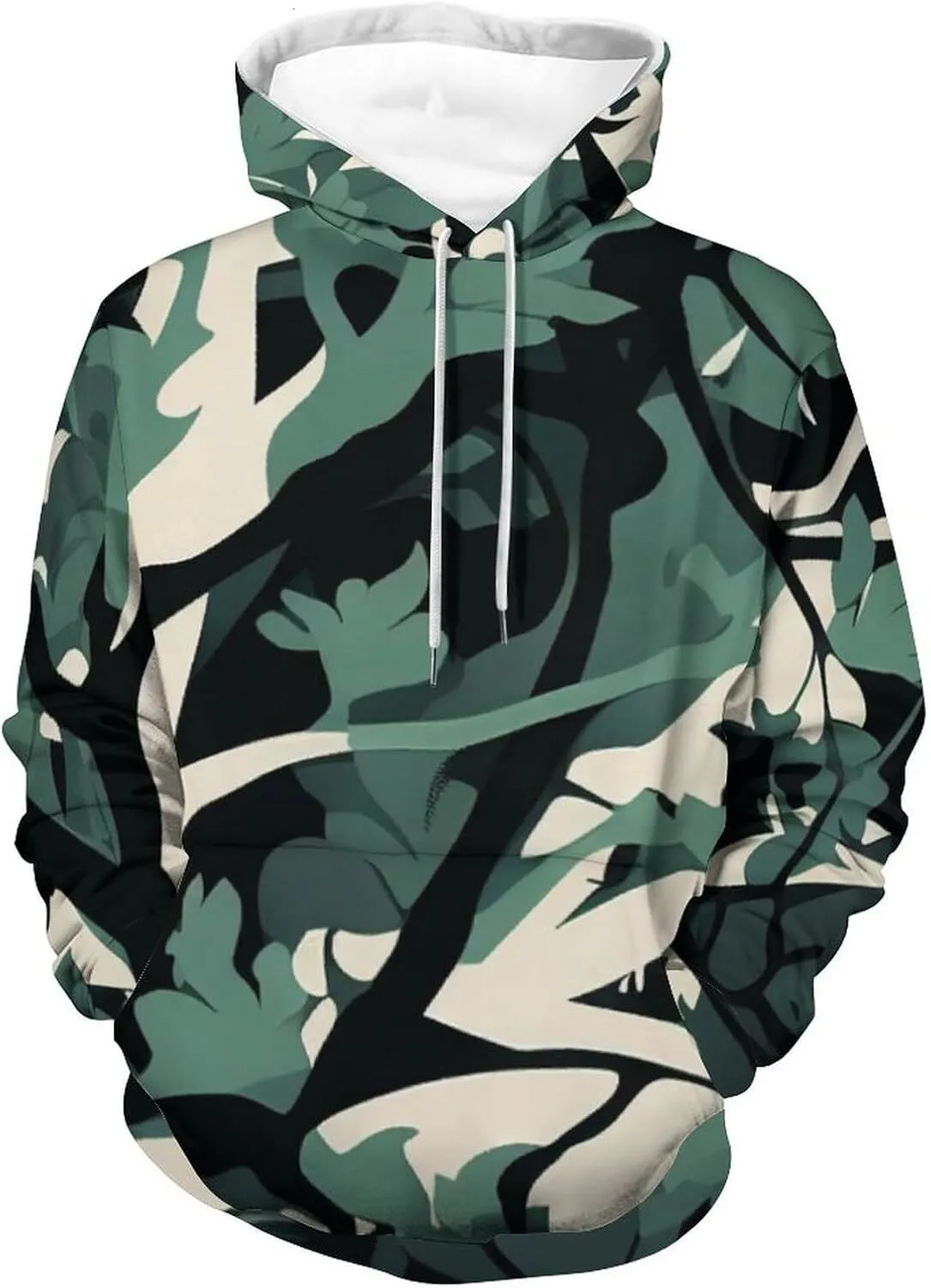 Camo Hoodies Mens Camouflage Hooded Sweatshirt, 3D Print Pullover
