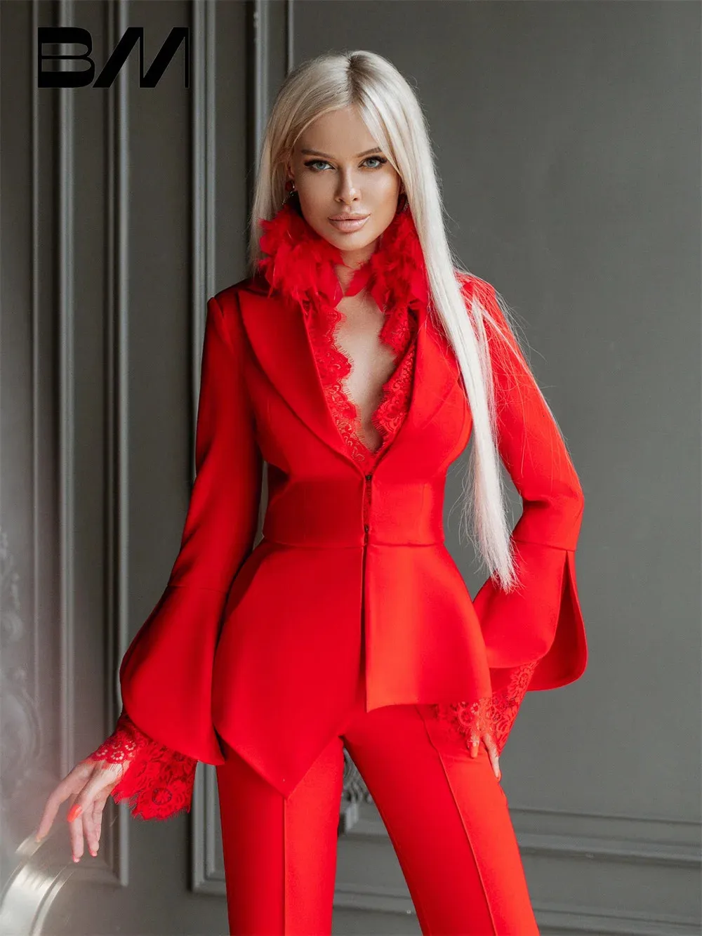 Ladies Wedding Pant Suits With Elegant Lace Jacket, Womens Formal