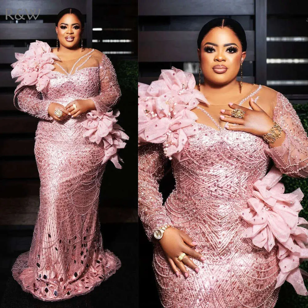 Save Big on Bulk Aso Ebi Lace Dresses Prom Dresses Plus Size: Elegant Pink  Gala Gown With Illusion Sleeves, Beaded Lace Pearl Embellishments Perfect 