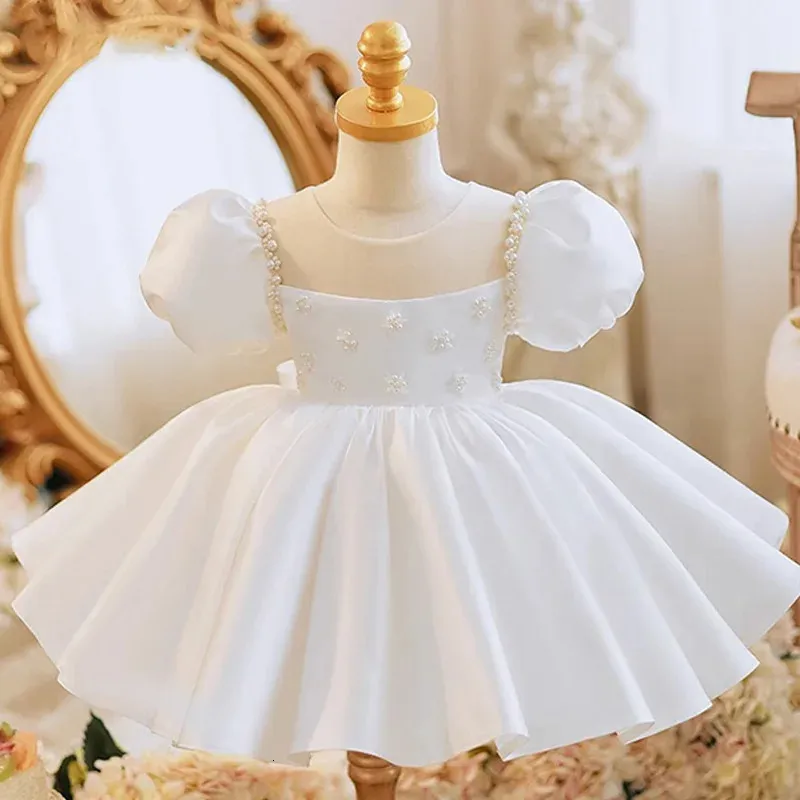 Toddler Baby Girls Bow Baptismal Dress For 1st Birthday Party And