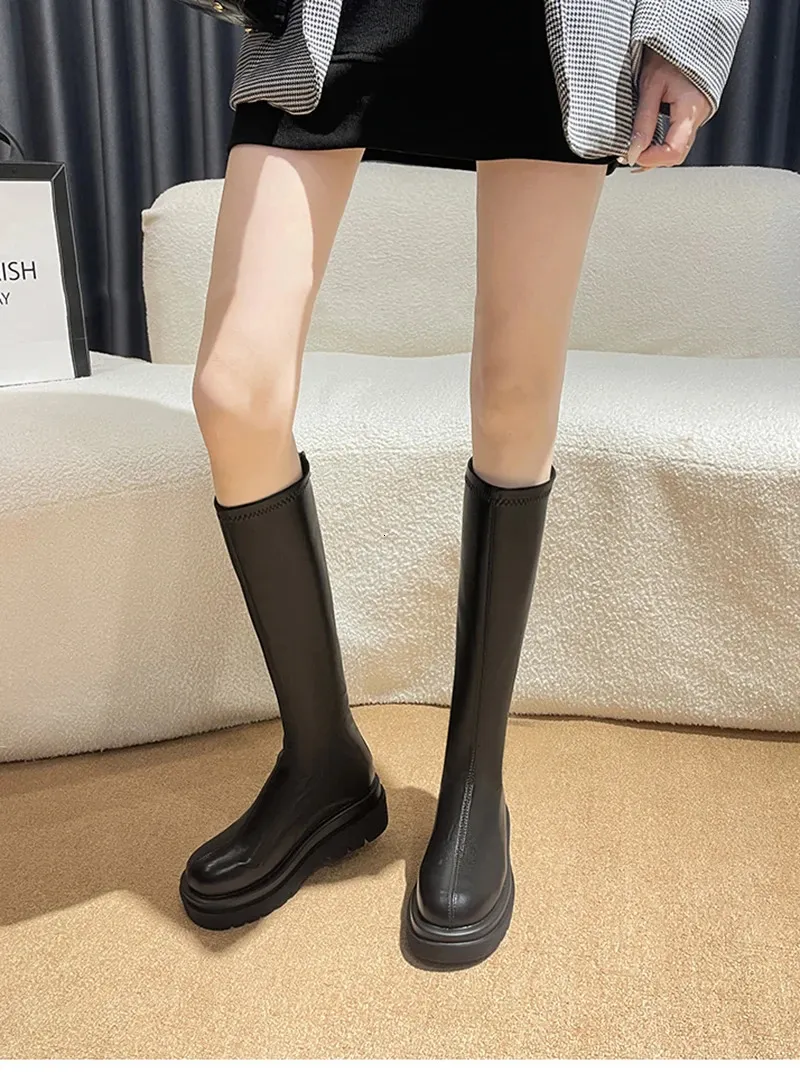 Damen Kniehohe Plateaustiefel Mit Absatz Warme Gefütterte Stiefel_voghion.com
