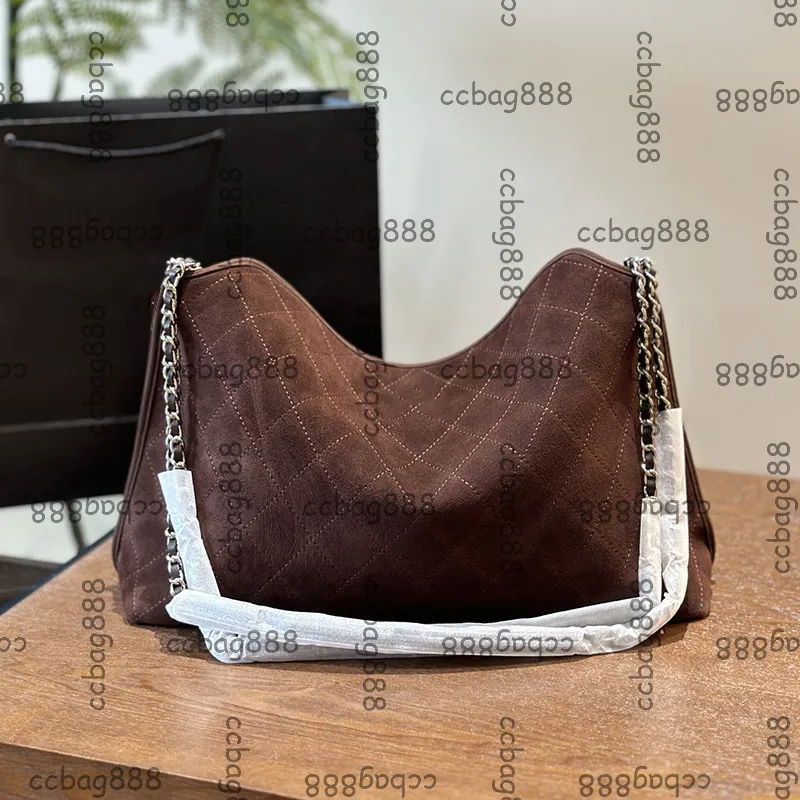 Luxury Womens Suede Nubuck Rubbed Bag With Dark Brown And Silver Metal Hardware Matelasse Chain Shoulder Strap Large Capacity Large Crossbody Purse XXL Maxi Wallet Pocket 39X12X30CM From Ccbag888 97.2...