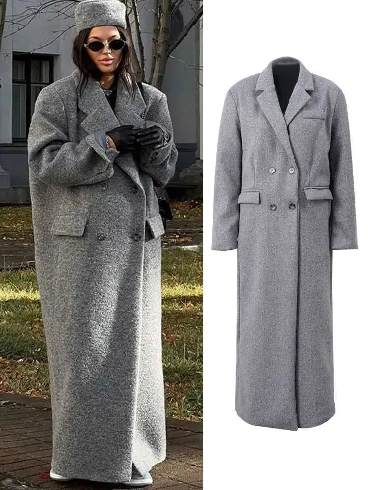 Chic Gray Woolen Double Breasted Women's trench jacket Chic Gray Woolen Double Breasted Women's trench jacket