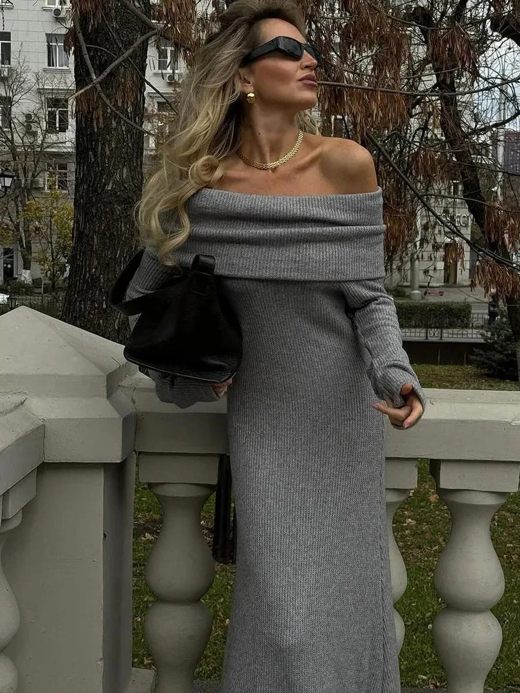 Maxi Dress Off Shoulder Winter Sweater Women's Off-Shoulder