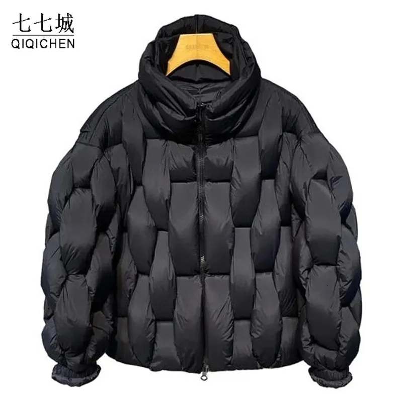 Unisex Square Weave High Collar Thick Parka puffer jacket