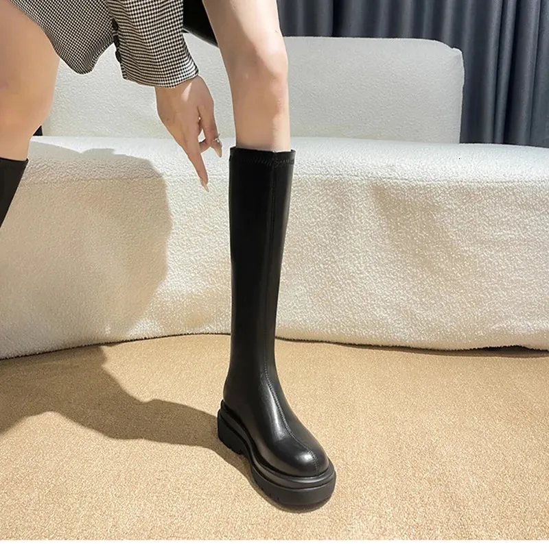 Damen Kniehohe Plateaustiefel Mit Absatz Warme Gefütterte Stiefel_voghion.com
