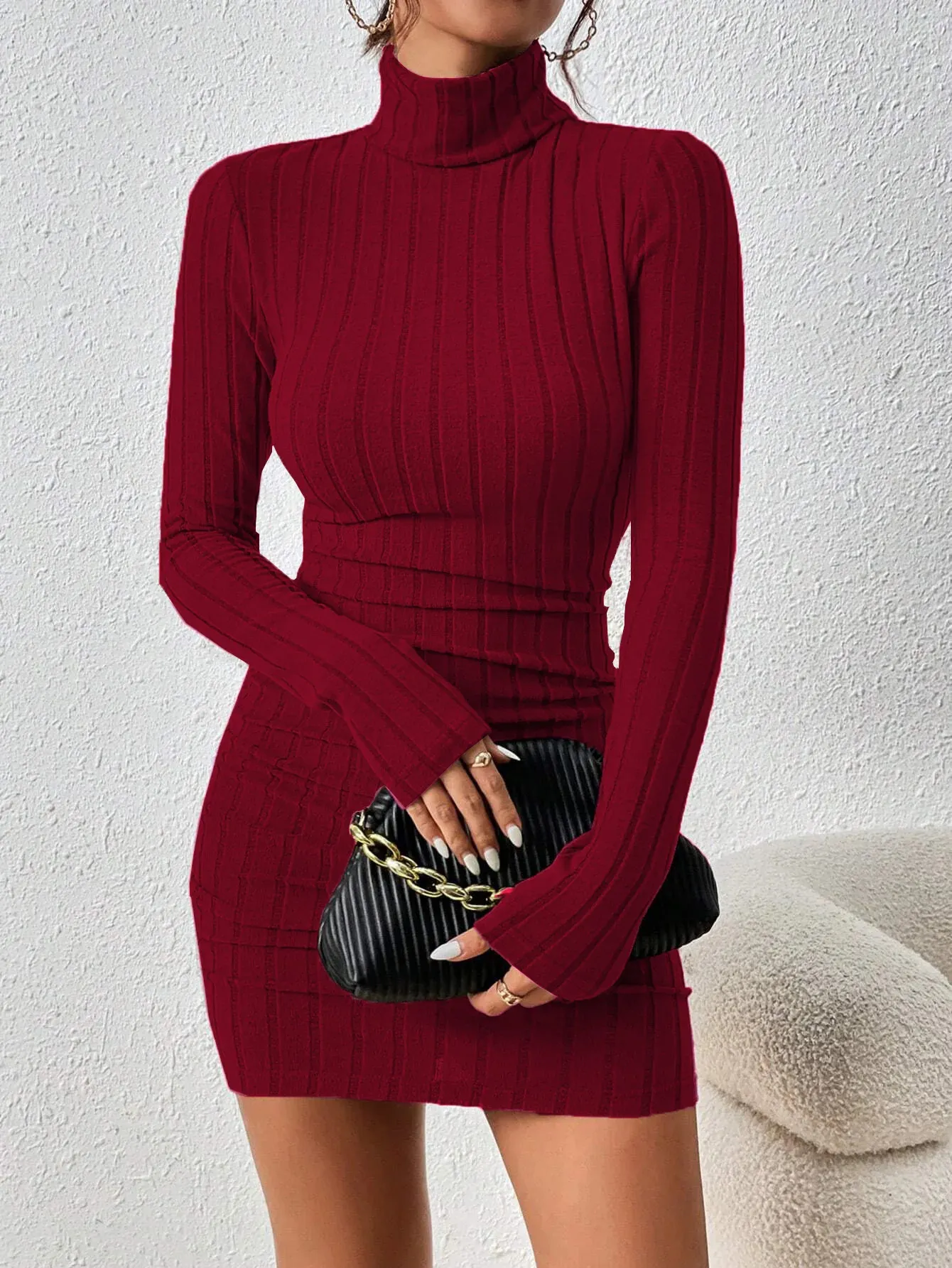 Burgundy Turtleneck Bodycon Dress - Elegant & Sexy Winter Style from Dhgate  Basic & Casual Dresses - price 48.7