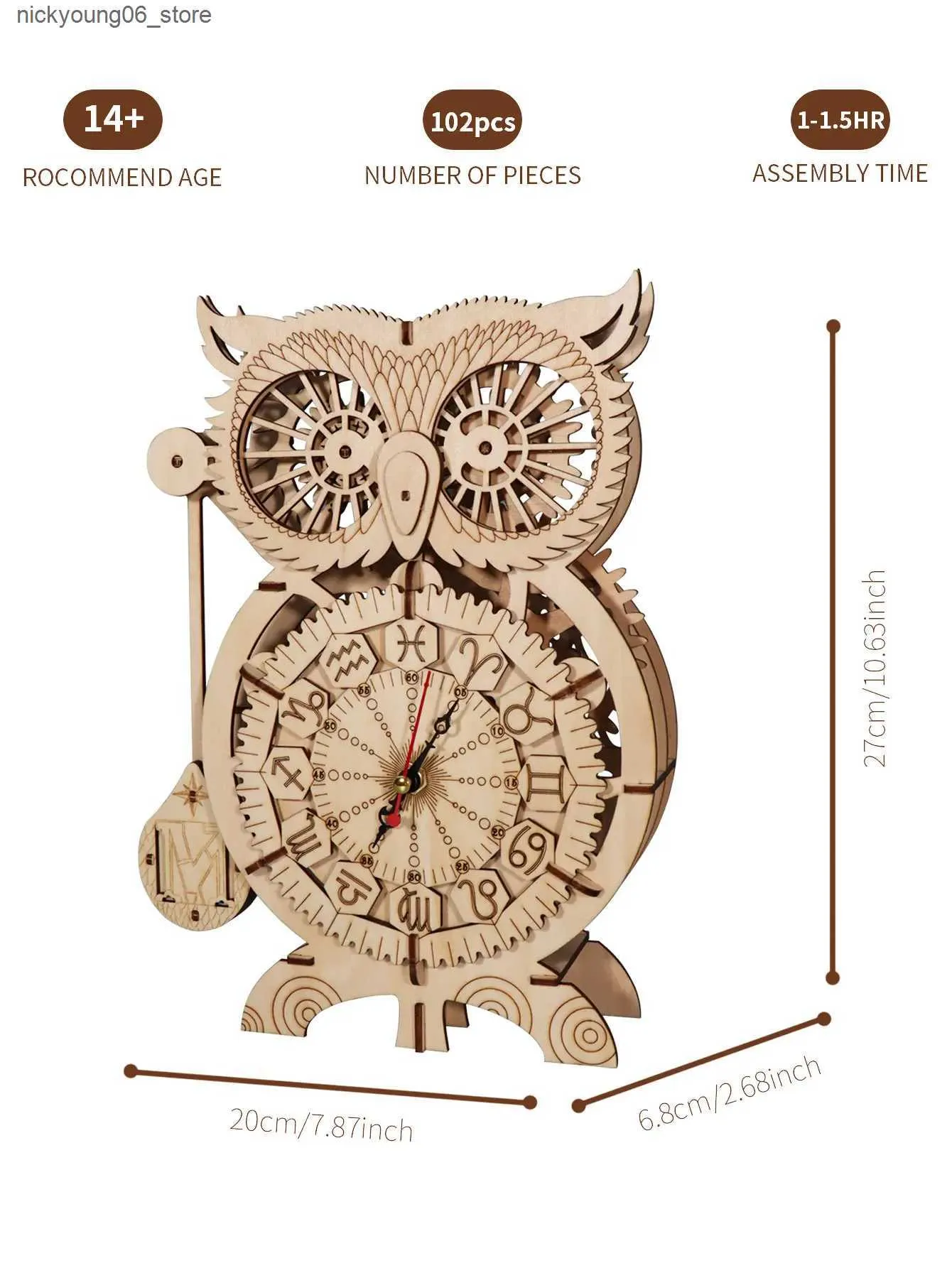 3D Wooden Owl Clock Puzzle Kit - DIY Model Building Kit For Adults With 122 Pieces
