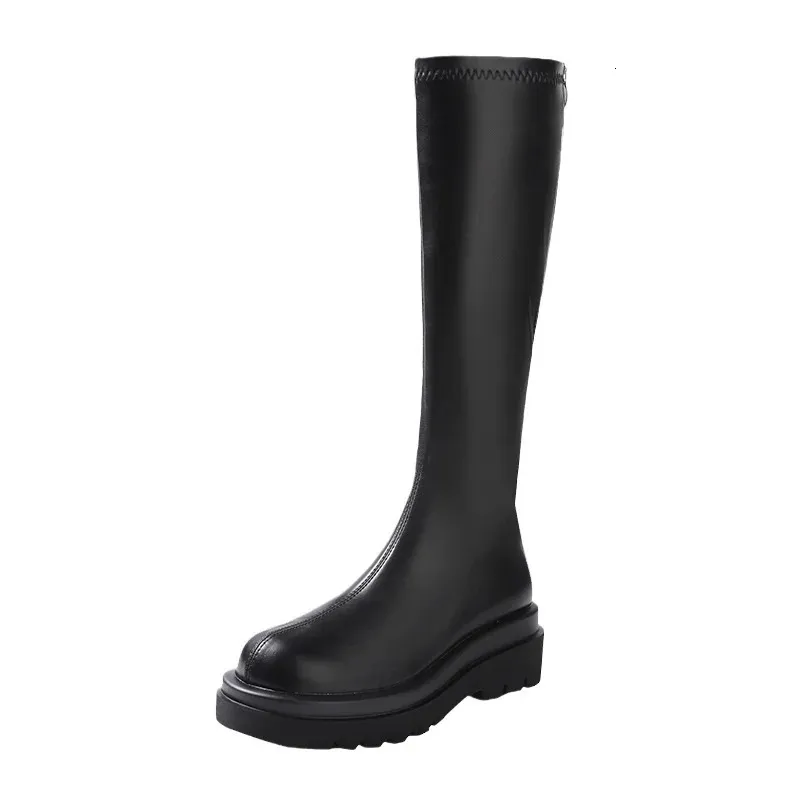 Plateau-Stiefel für Damen, kniehoch, modisch, bequem, warm gefüttert, Herbst/Winter, lange Stiefeletten, Modell 240929_voghion.com